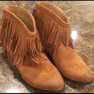 Qupid Faux Suede Fringe Booties